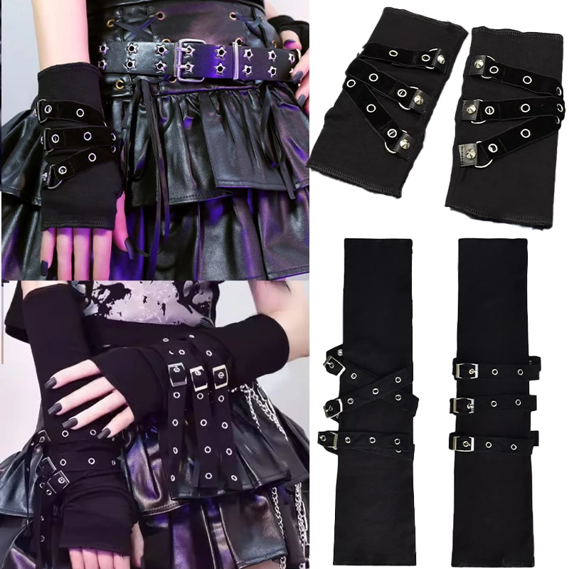 

Harajuku Y2k перчатки с половиной пальца женские металлические пряжки персонализированные перчатки в стиле панк хип-хоп готический косплей вечерние короткие перчатки