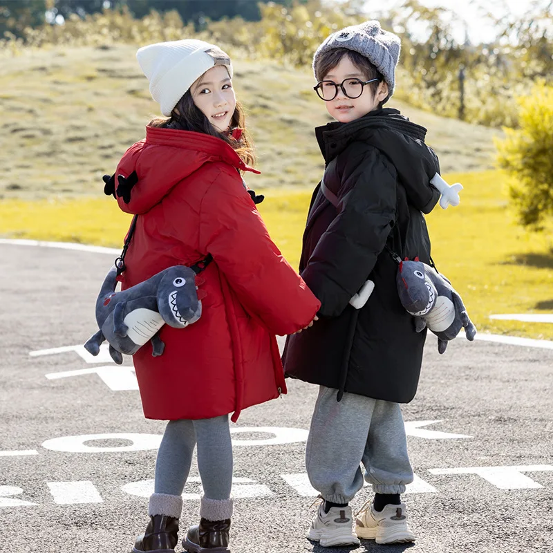 OLEKID 2025 سترة شتوية للفتيات الكرتون ديناصور حقيبة سميكة الدافئة طفلة أسفل سترة 1-8 سنوات الاطفال فتاة معطف خارجي #5