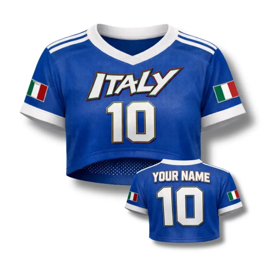 Italy Soccer Crop Top Jersey Custom Name Number Women Mesh Football Fan Shirt, Women's Sports T-Shirts
