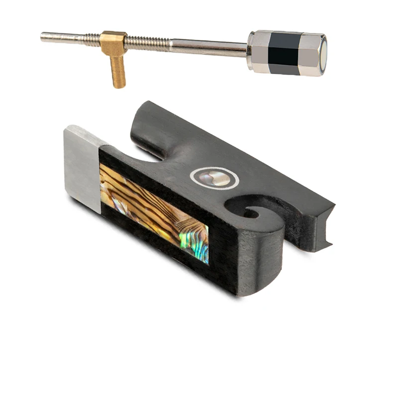 

Beautiful New Shape Violin Bow Frog and Button Ebony Wood Inaly Shells,Copper Mounted, Violin Bow Replacements