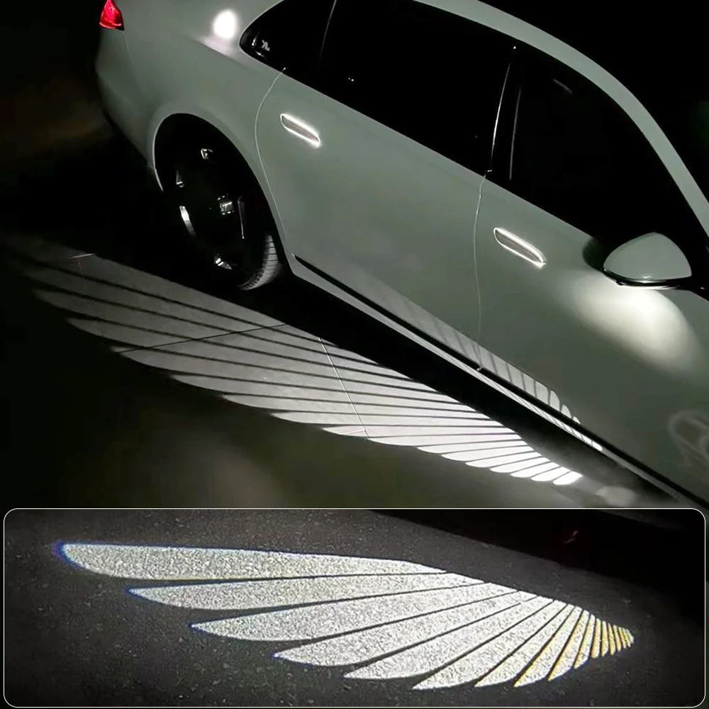 2pcs Angel Wing Rearview Mirror Lights Car Exterior Decoration Accessories Welcome Door Carpet Lamp Projection Ambient Lighting