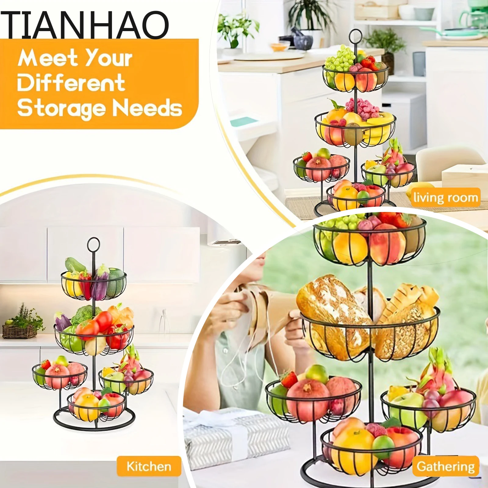 5 الطبقة سلة فاكهة سعة كبيرة متعددة الأغراض المطبخ كونترتوب رف المعادن الفواكه الوقوف ل الفاكهة البصل البطاطس وجبة خفيفة Holdiay #3
