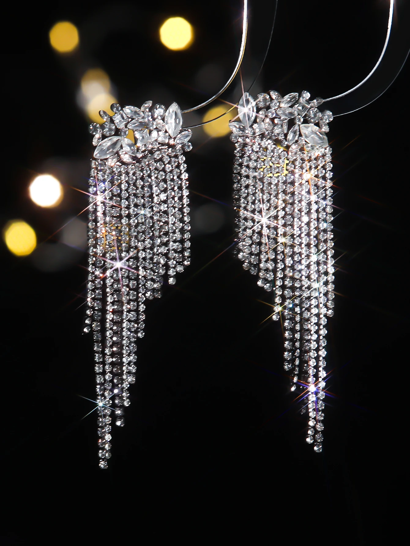 Fashion inlaid diamond irregular long tassel earrings female high-level sense of light luxury exquisite hundred