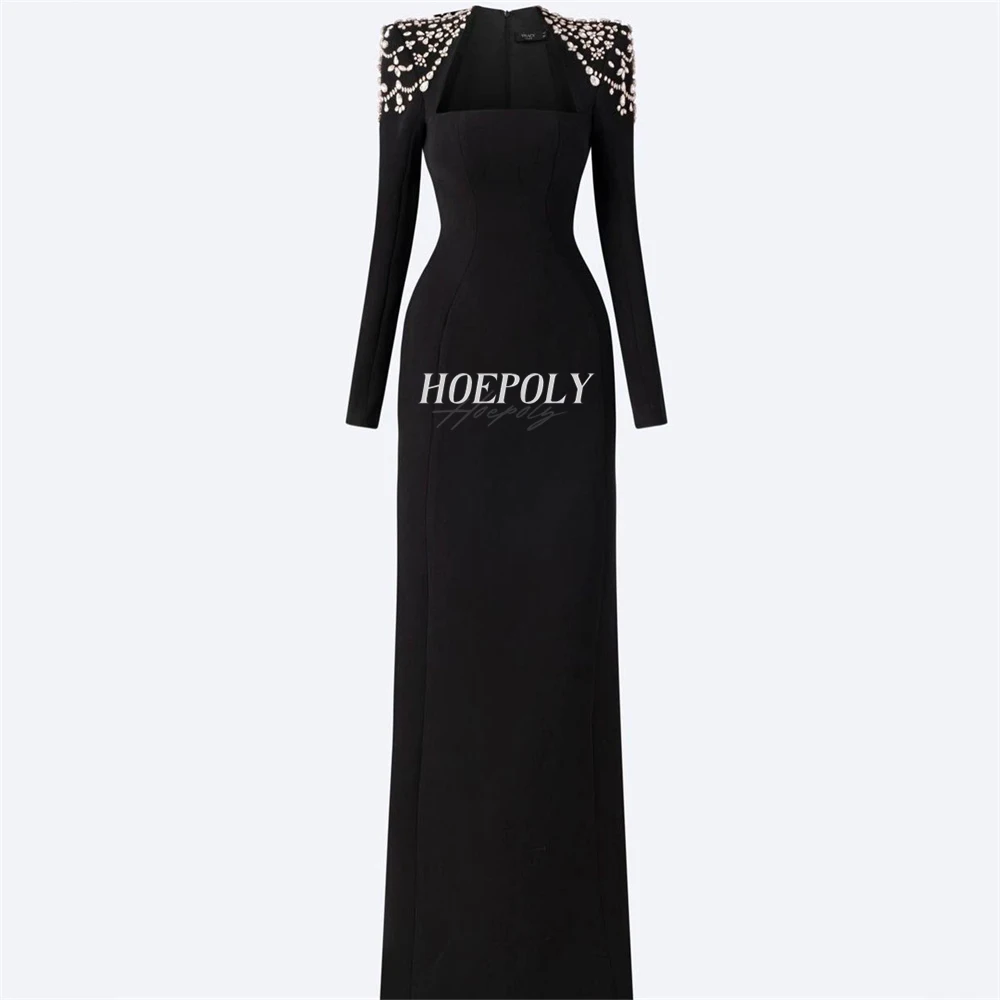 Hoepoly-Vestido largo de noche para mujer, prenda de lujo con cuello cuadrado y manga larga, estilo veraniego, a la moda, sencillo y elegante, para fiesta y graduación, novedad de 2023