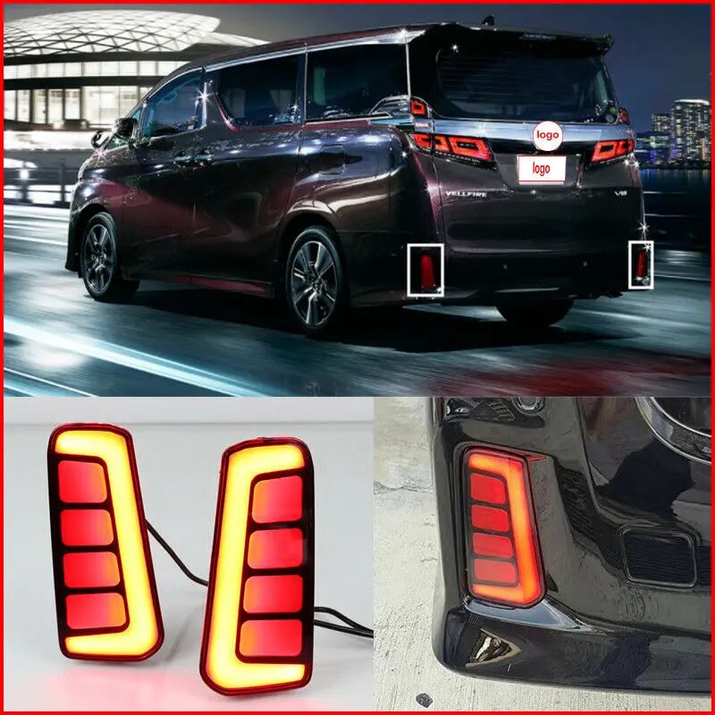 2Pcs Reflector For Toyota Vellfire 2016 2017 2018 2019 2020 ALPHARD LED Rear Fog Lamp Bumper Light Auto Brake Light Turn Signal