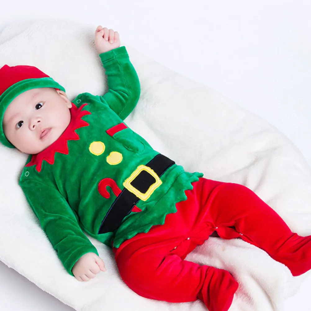 1set-santa-claus-baby-jumpsuit-christmas-red-green-outfit-round-collar-crotch-snap-design-fake-two-piece-xmas-costume