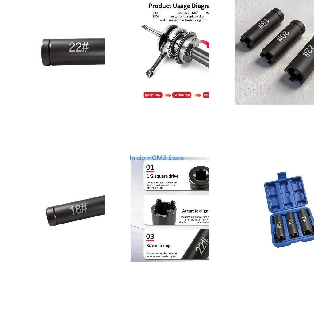 A5YD 1/3Pcs High Strength Motorcycle Clutch Nut Removal 18Mm 20Mm 22Mm Sleeve Motorcycle Repair Wrench Tool