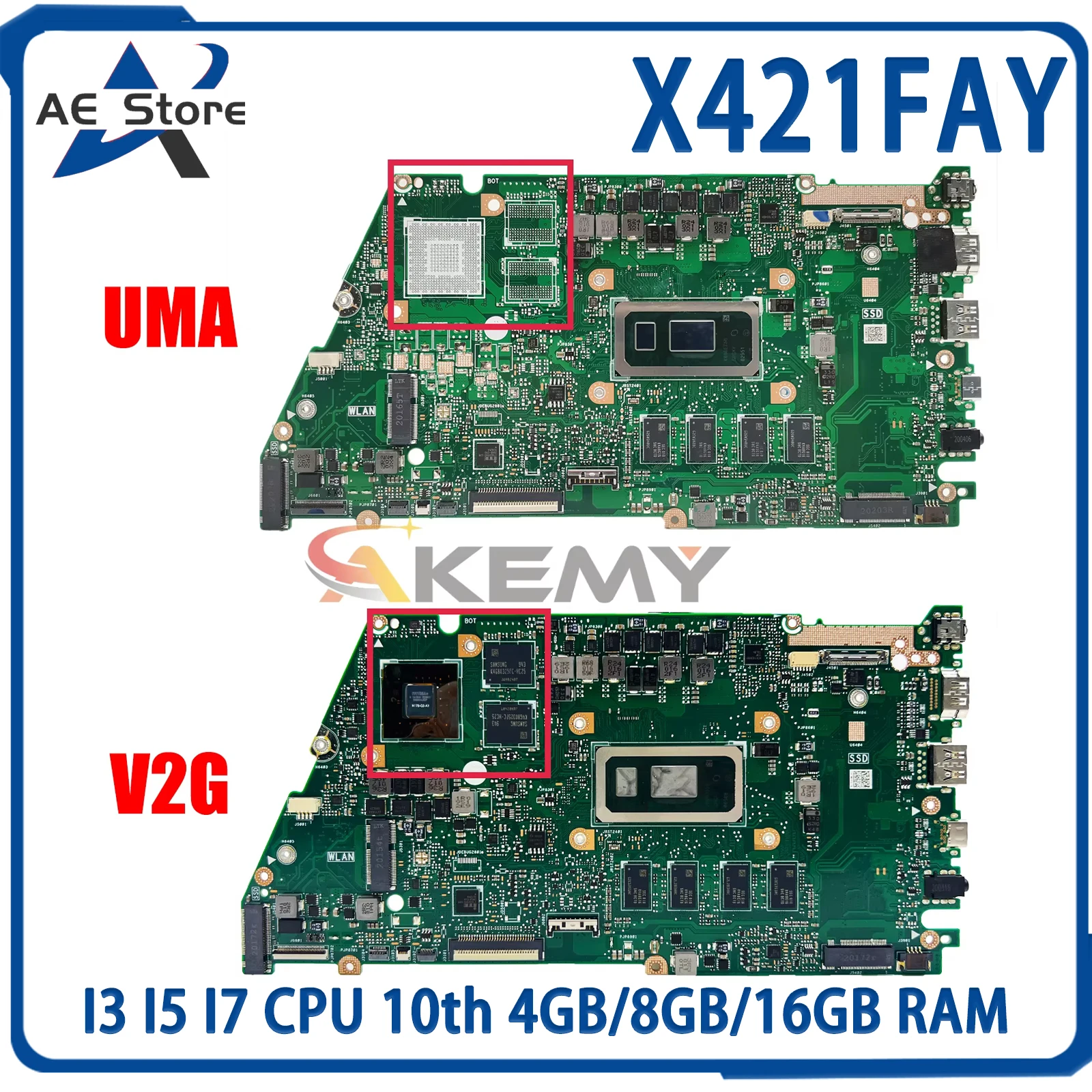 Placa-mãe para laptop Asus VivoBook X421FA X421FL X421FAY, placa-mãe para laptop com I3 I5 I7 10 ° 4GB/8GB/16GB de RAM