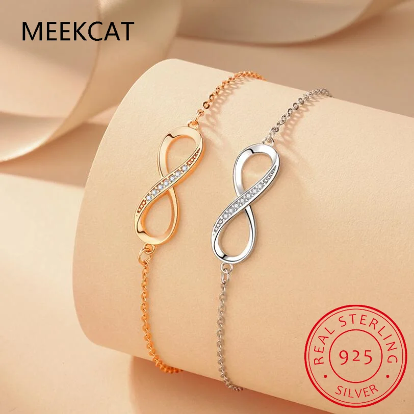 Pulseiras infinitas de prata esterlina 925 para mulheres, pulseiras e pulseiras ajustáveis da amizade, ideias para presentes de casamento