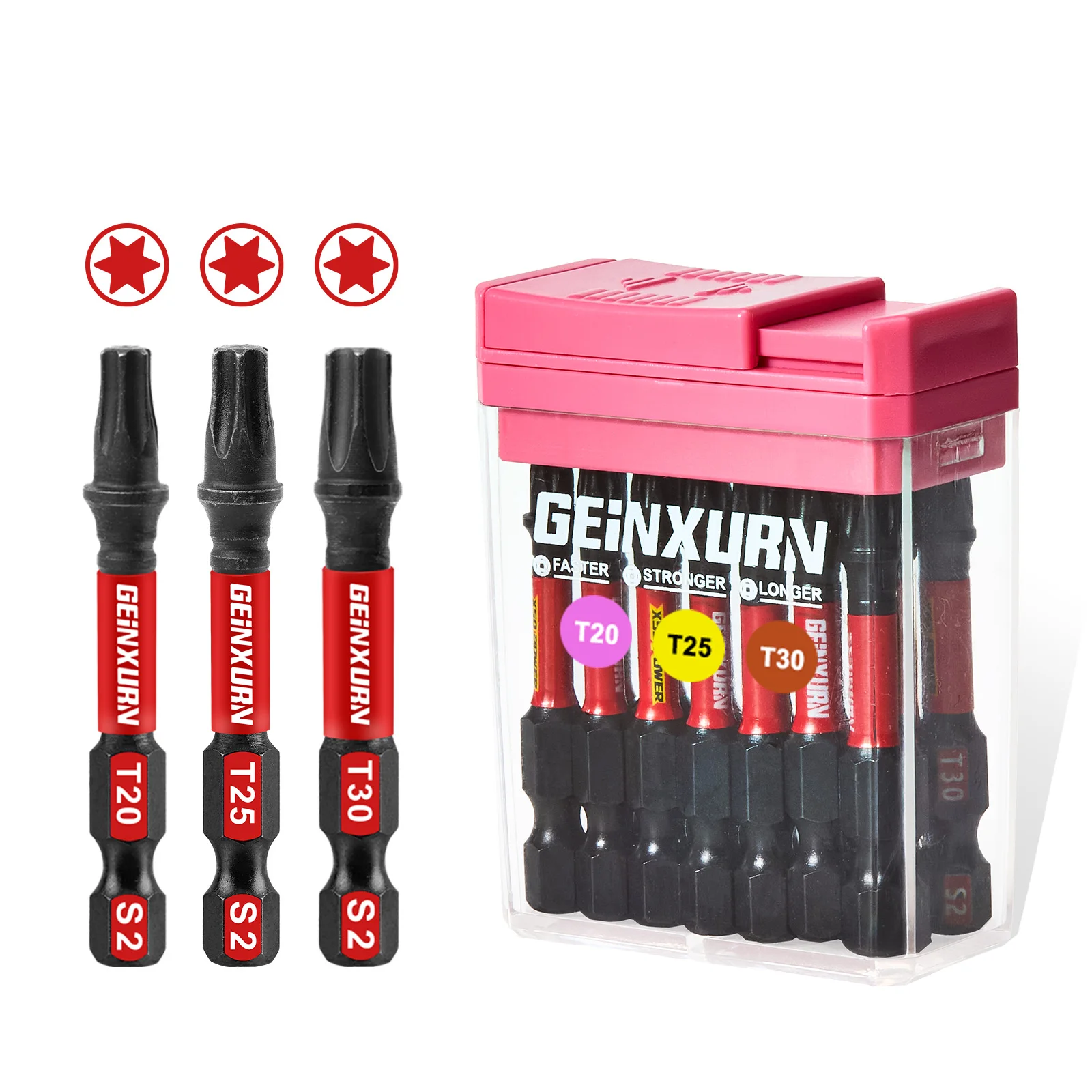 

Geinxurn, 15 шт., набор бит для ударной отвертки Torx 2 дюйма, многофункциональные биты из стали S2 с цветной коробкой для хранения (розовый)