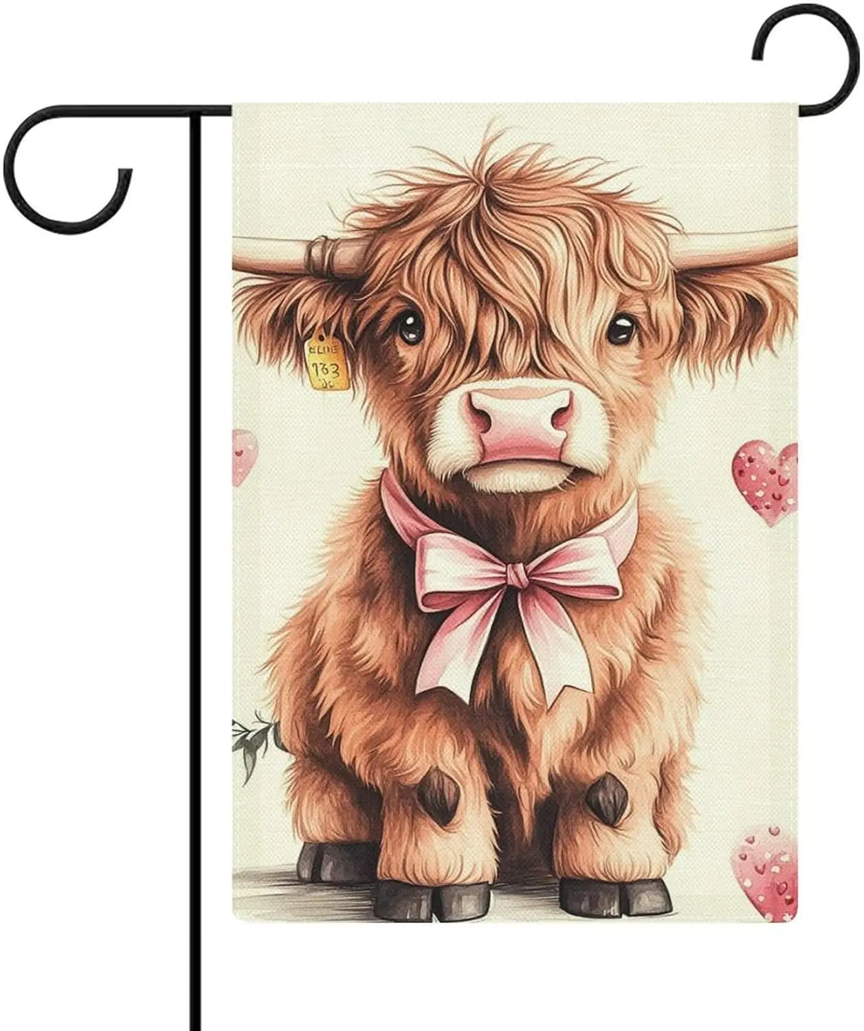 Watercolor Valentines Highland Cow Garden Flag Cute Animal House Yard Outside Flag Seasonal Holiday Burlap Garden Decoration WZZ