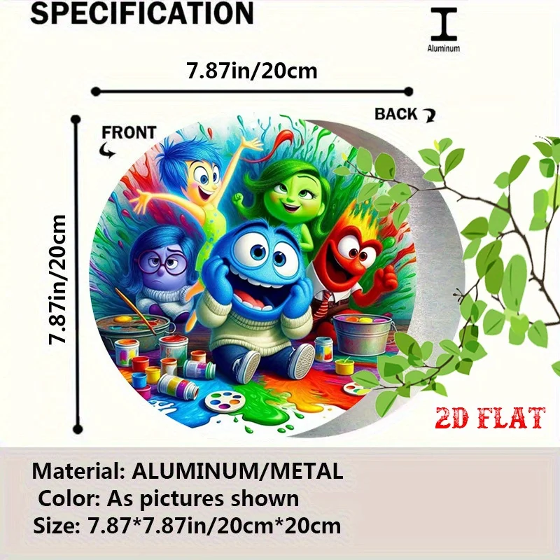[مسطح [مسطح] لافتة ألومنيوم مستديرة 2D مخصصة قطعة واحدة من Pixar، لافتة من القصدير المعدني الداخلي والخارجي، لافتة ألومنيوم مستديرة للرسوم المتحركة 7.87X7.87 -