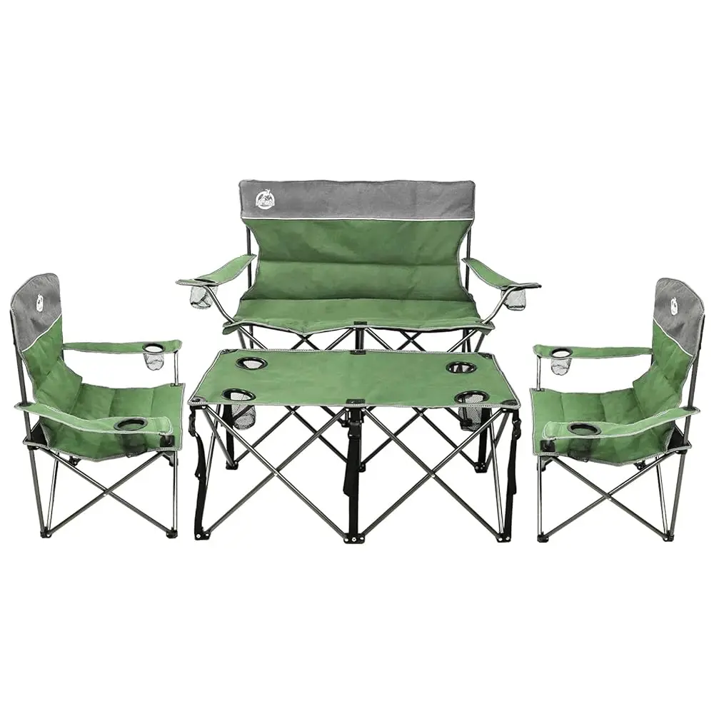 Juego de 4 sillas plegables para acampar, juego de conversación plegable portátil con 1 sofá, 2 sillas individuales, 1 mesa para Patio familiar,
