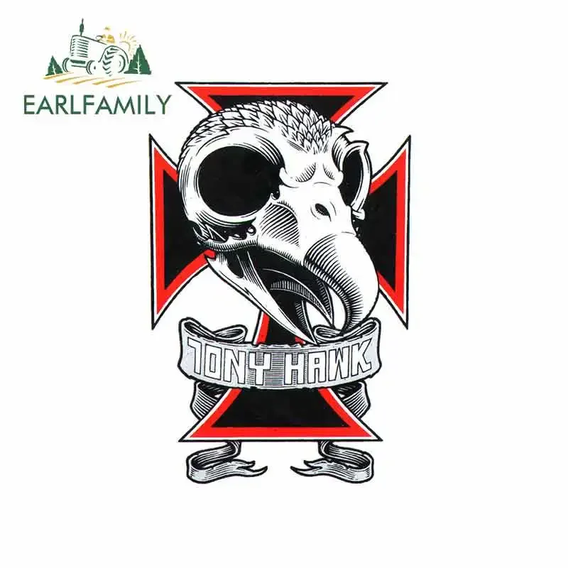 EARLFAMILY 13cm x 8.6cm Funny Car Stickers and Decals RV JDM Skateboard Laptop for Birdhouse Tony Hawk Skull Anime Car Wrap