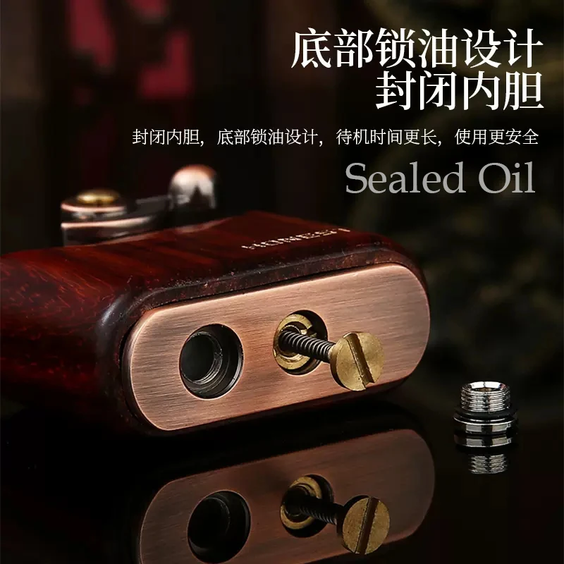 Honest New Kerosene Lighter Luxurious Vintage Retro Sandalwood Rocker Windproof Creative Personalized Gift for Boyfriend