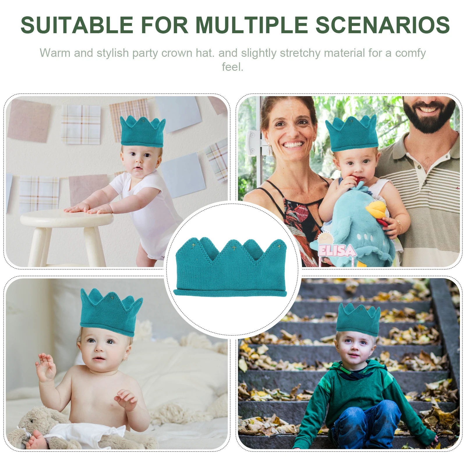 

Baby Knitted Crown Hat Red Warm Stretchy Acrylic for Winter Parties Photo Cute Gift for Boys Girls Customizable Style