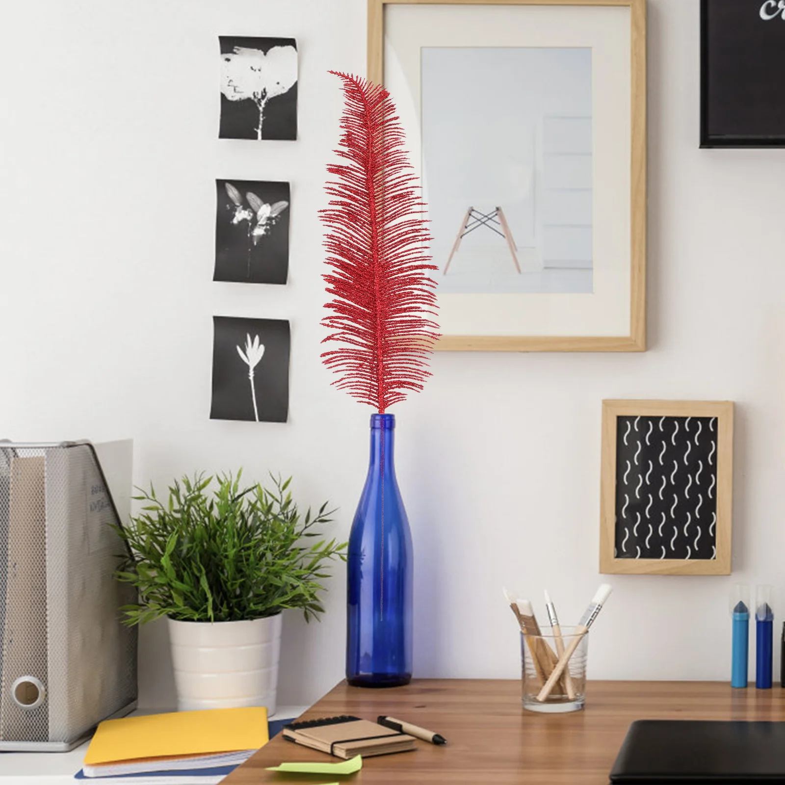 

5Pcs Xmas Tree Artificial Leaves Glitter Design Plastic Leaves Props Safe Practical Festive Decor Artificial Plants