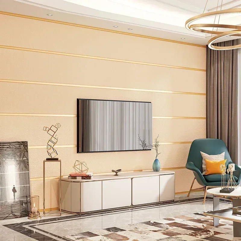 Imagem -03 - Simples Imitação de Pele de Veado Veludo Papéis de Parede Simples Tecido Não Tecido Listra Larga Sala Estar tv Fundo Decoração Papel de Parede