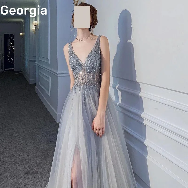 A-Line Formal Occasion Dresses Customize V-Neck Dress Women Elegant Luxury Floor-Length Zipper Up Lace فستان حفلات الزفاف