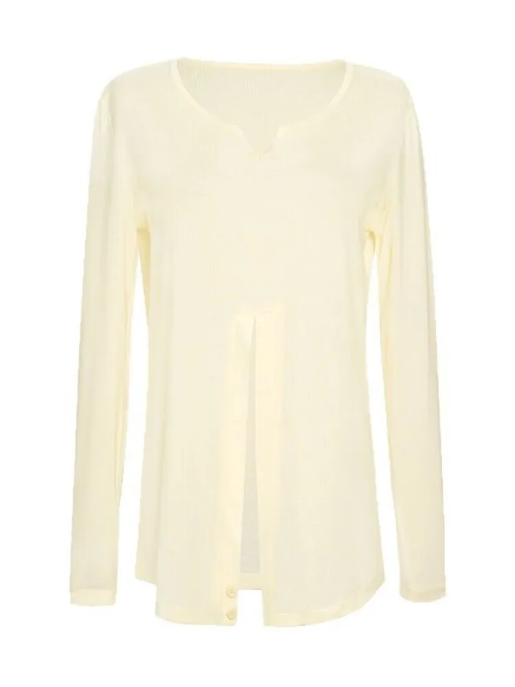 طقم بلوزة فضفاضة بأكمام طويلة ورقبة على شكل حرف V بلون سادة وسراويل واسعة الساق للنساء، ممارسة رقص الباليه أو ملابس المسرح