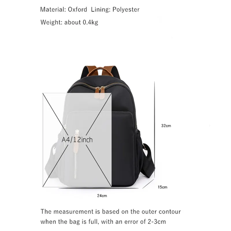 Vento Marea Women Backpacks Travel 2023 New Waterproof Oxford Shoulder Bags Anti-theft Preppy Style Purse In Black Simple Design