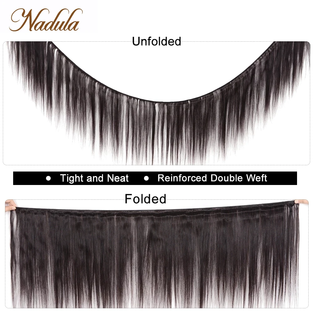 Nadula Hair 3 Bundles With Frontal Peruvian Straight Human Hair Extensions 13*4 lace Closure Remy Hair Natural Color