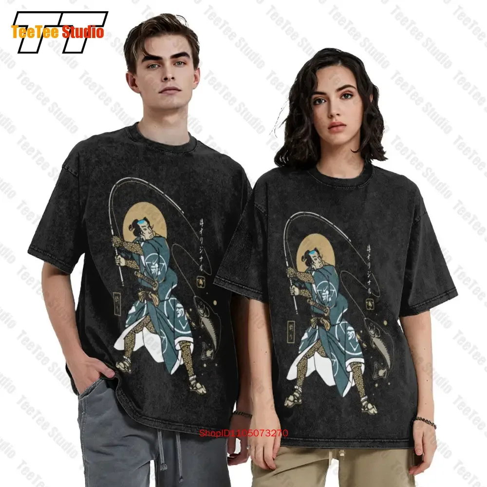 Fishing Samurai Kids Japanese Hobby Funny Vintage Oversized T-Shirt D5LV