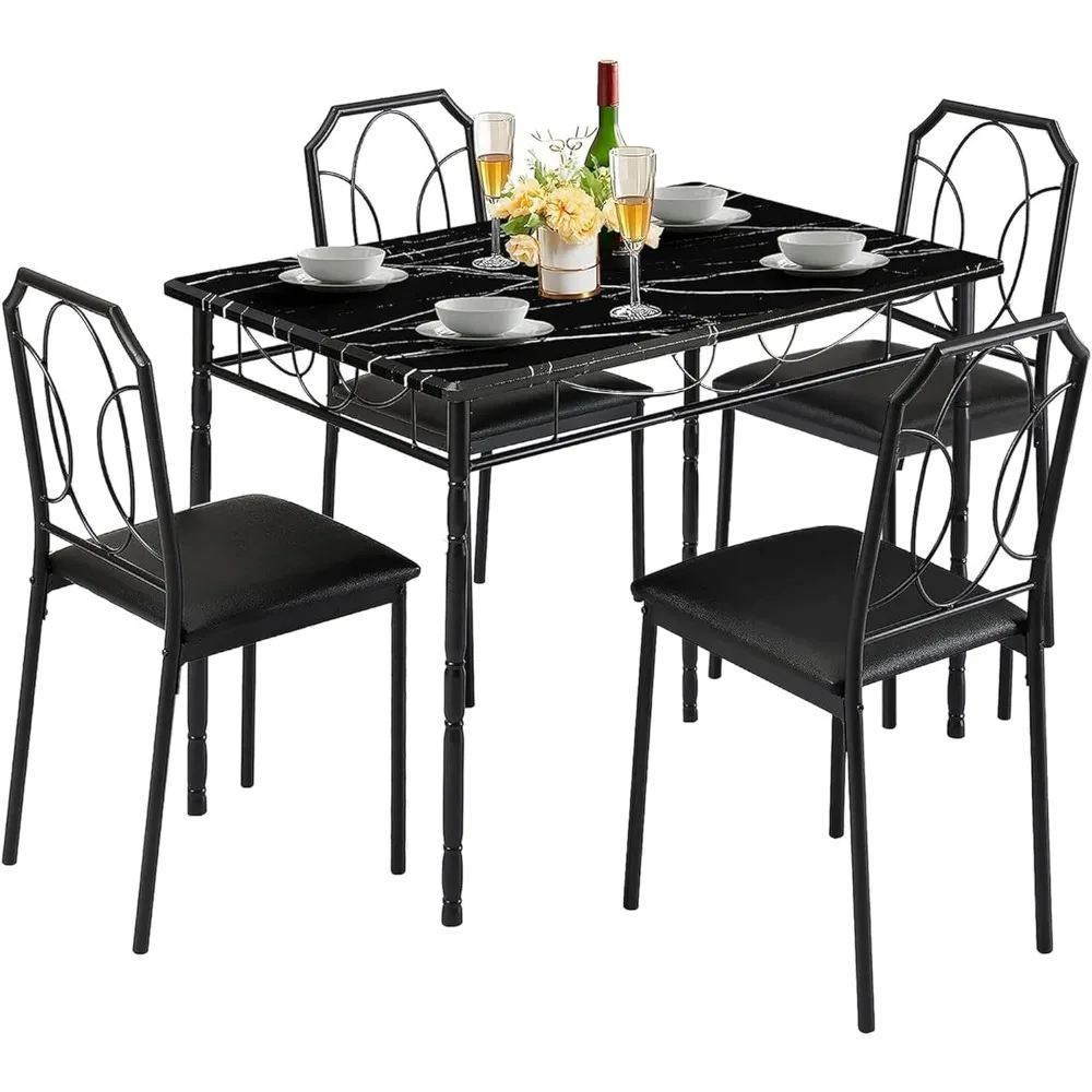 Table chair set, 5 Pieces Sets,43.3" Tables & Chairs for 4, Counter Height Tabletop with Bar Stools, Rectangle Dining Room Sets