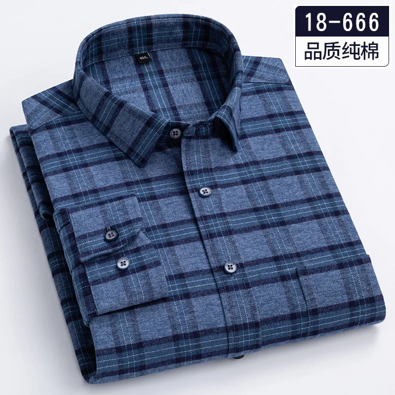 8XL 7XL100% Pure Cotton Lad Casual Slim Fit Shirt Men Longsleeve Shirt for Men Dad Loose Plaid Shirt Plus Size Button Up Shirt