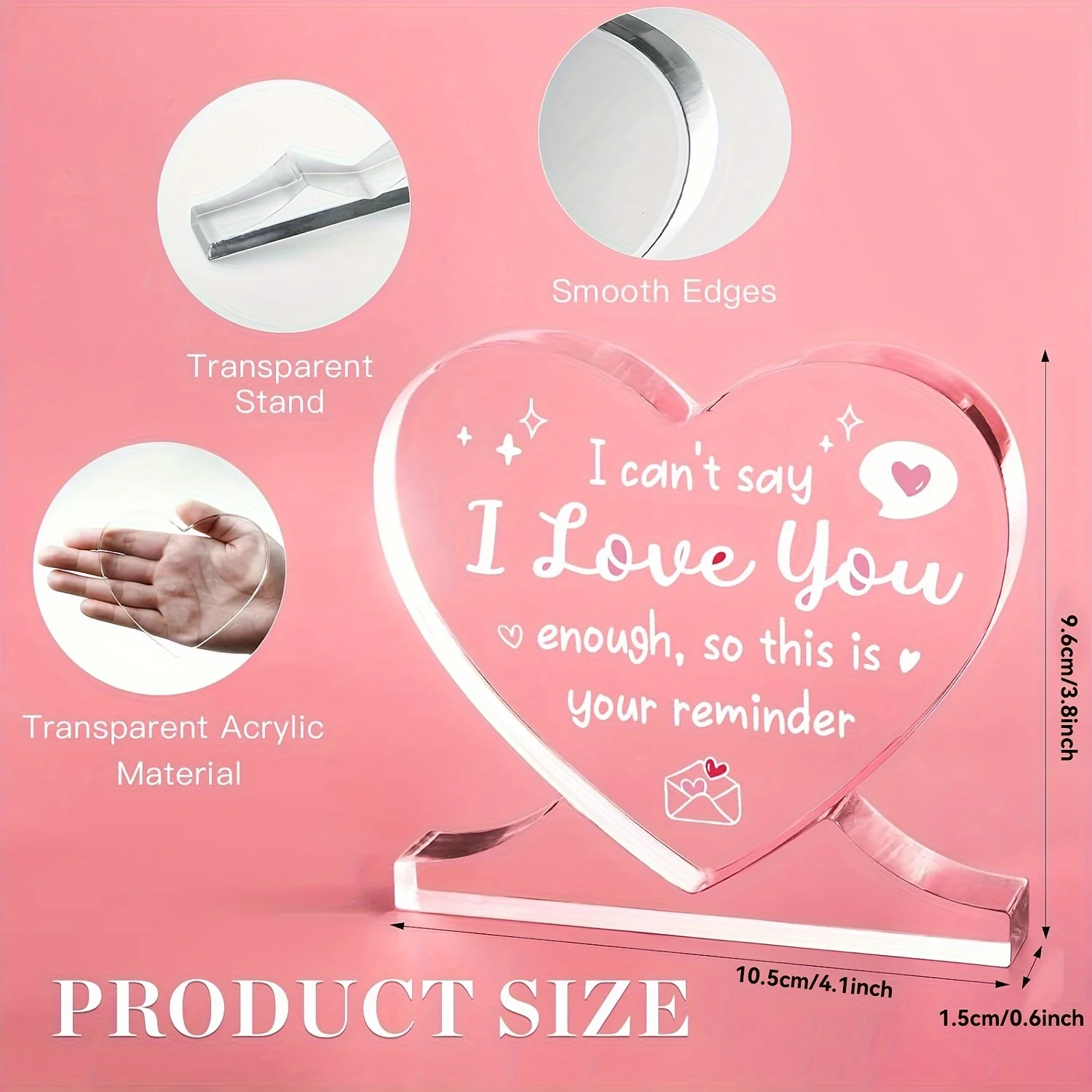 I Love You Gifts for Her Him, Heart-shaped Acrylic Plaque, Anniversary, Valentines Day Gifts for Girlfriend, Wife, Boyfriend