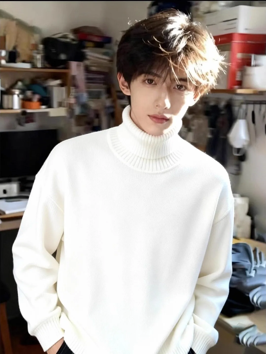 

Мужской зимний трикотажный свитер Cleanfit с высоким воротником, утепленный флисом, с длинным рукавом, для молодежи, базовый слой, в британском стиле