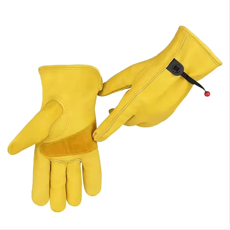1 Pair Cowhide Leather Gloves Soft Cowhide Leather Heat Resistant Protection For Men Worker Driver Construction Factory Yard Kit