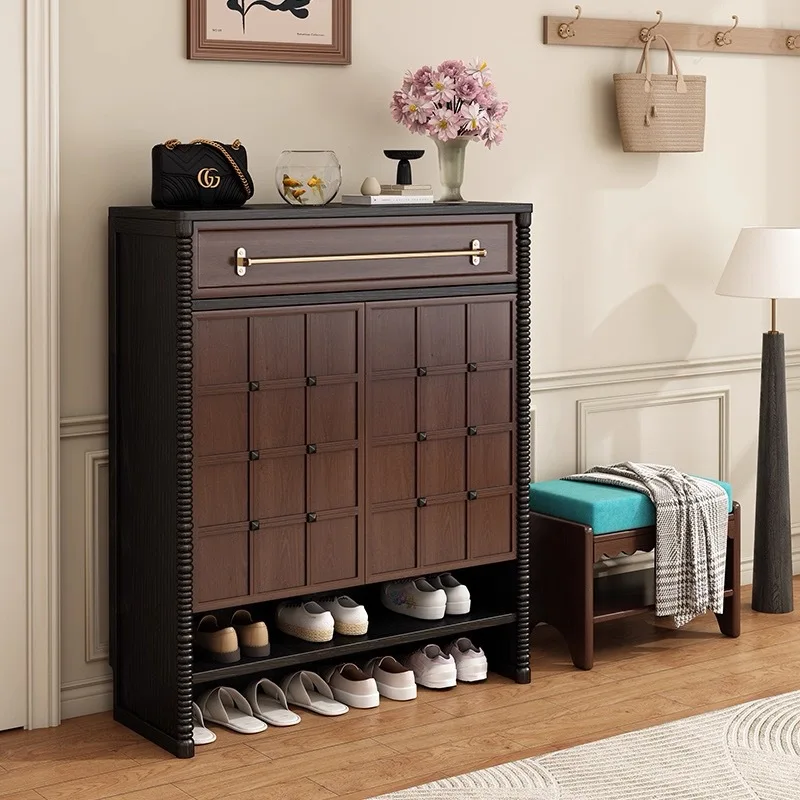 solid wood shoe  storage  integrated against the wall into the living room household multi-functional locker