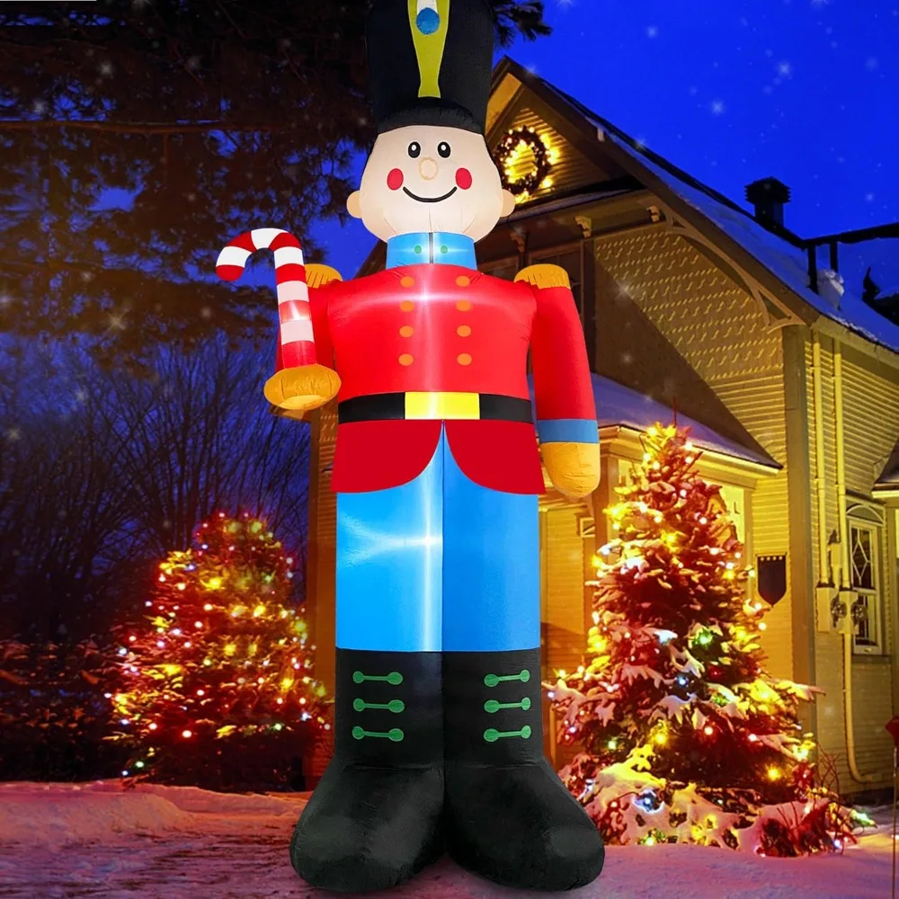 

12FT Christmas Inflatable Nutcracker Soldier with Candy Cane Outdoor Christmas Decorations, Built-in LED Lights Nutcrack