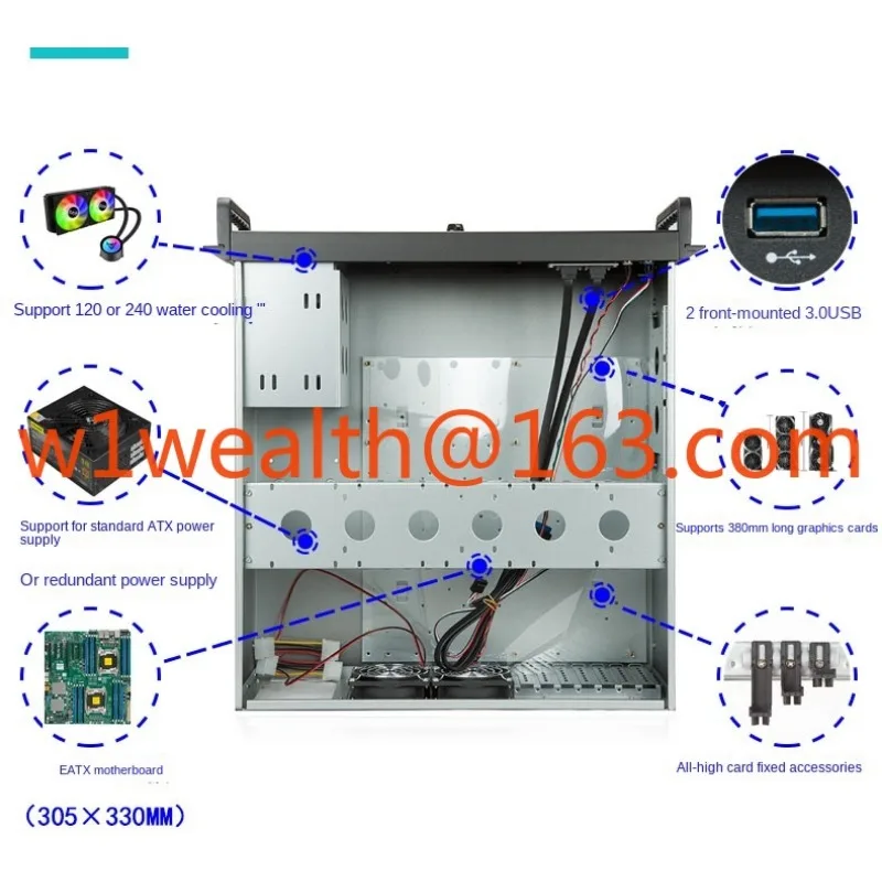 4U short server chassis, 470MM 360 length graphics card 240MM water-cooled server motherboard redundant power supply