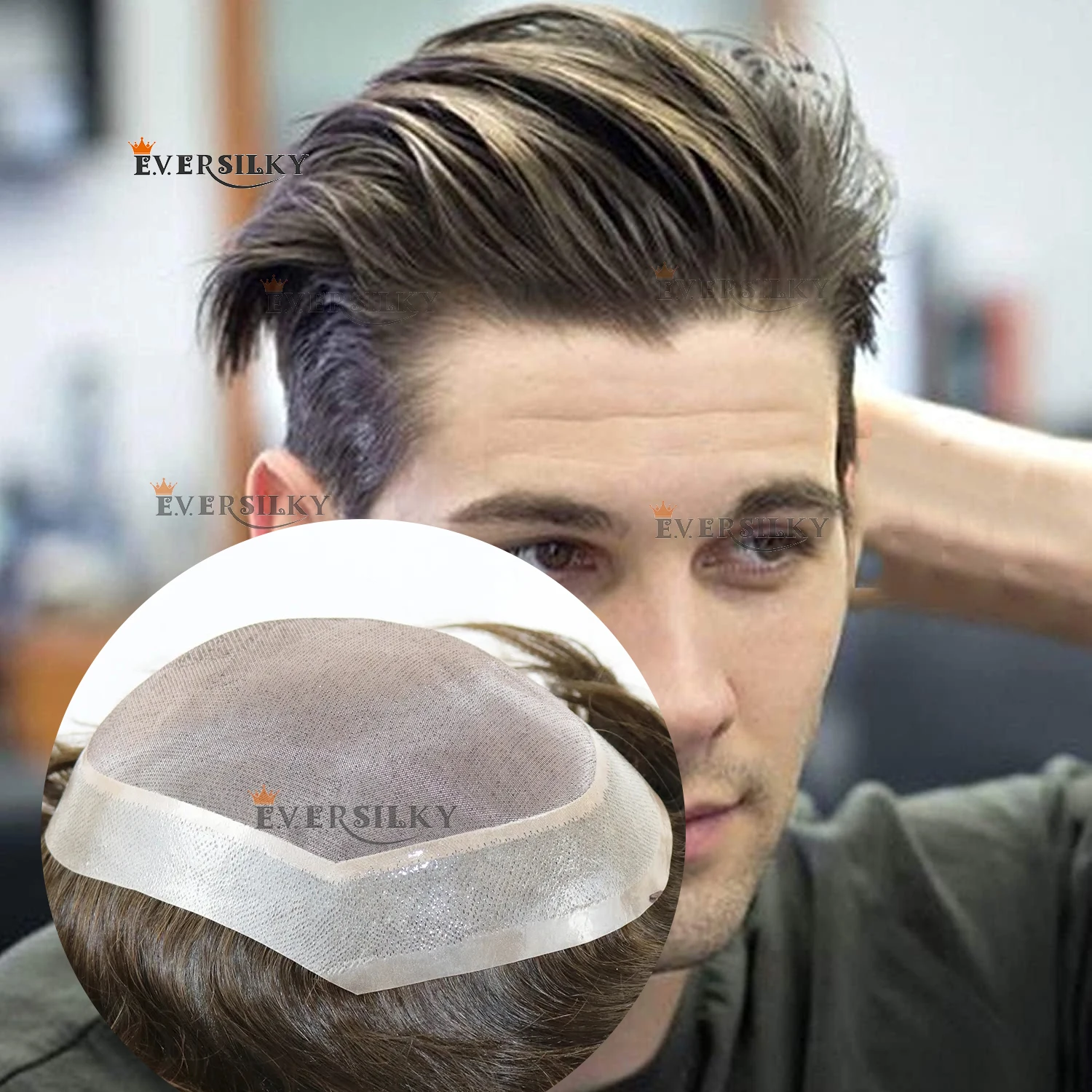 

#1B#2#3 Light Brown Black Durable Mono Mesh Swiss Lace&PU Toupee Wig Male Human Hair Capillary Prosthesis Breathable Hairpiece S