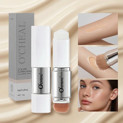 O'CHEAL Temperature Changing Foundation Stick Facial Coverage Blemishes Pores Double-Headed Face Matte Makeup Foundation Cream