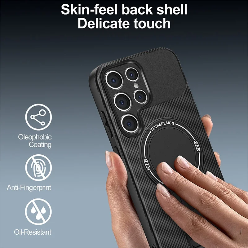Carbon Fiber Drill Pattern Phone Case for Samsung S25 FE S24 Plus S23 Ultra S22 - Card Holder Wireless Charging Compatible - náhled 3