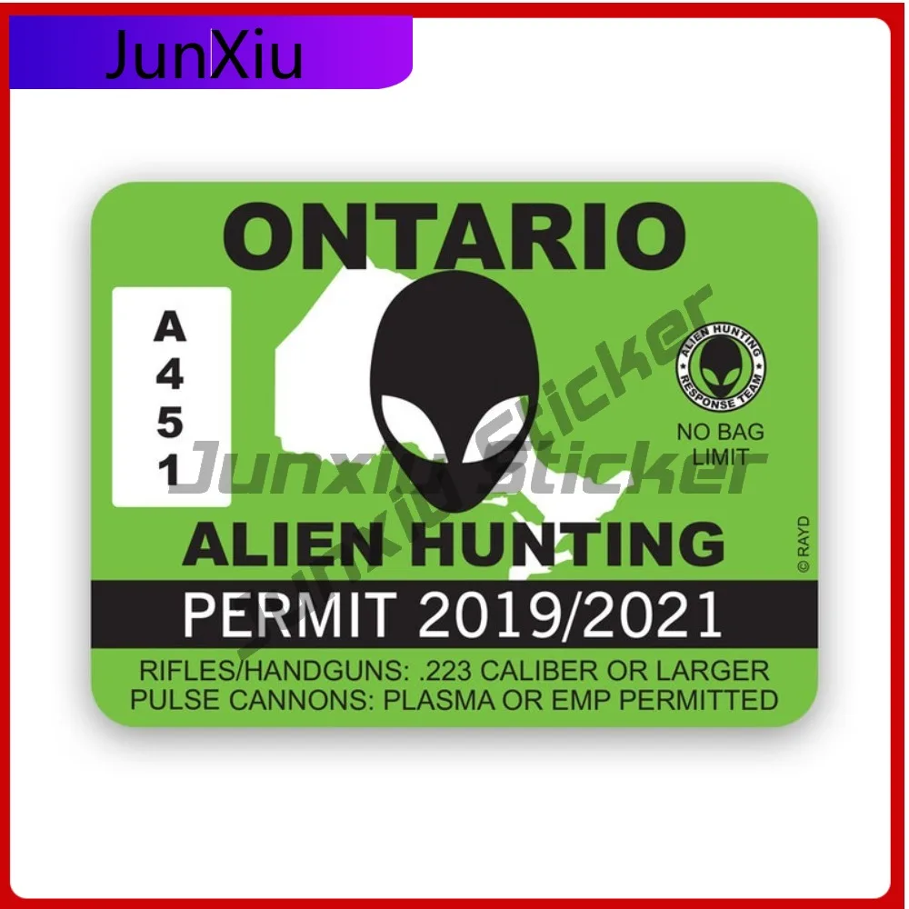

Наклейка с разрешением на охоту на инопланетян в Онтарио, водонепроницаемая, милая, виниловая, для ноутбуков и кондиционеров, забавный декоративный стикер