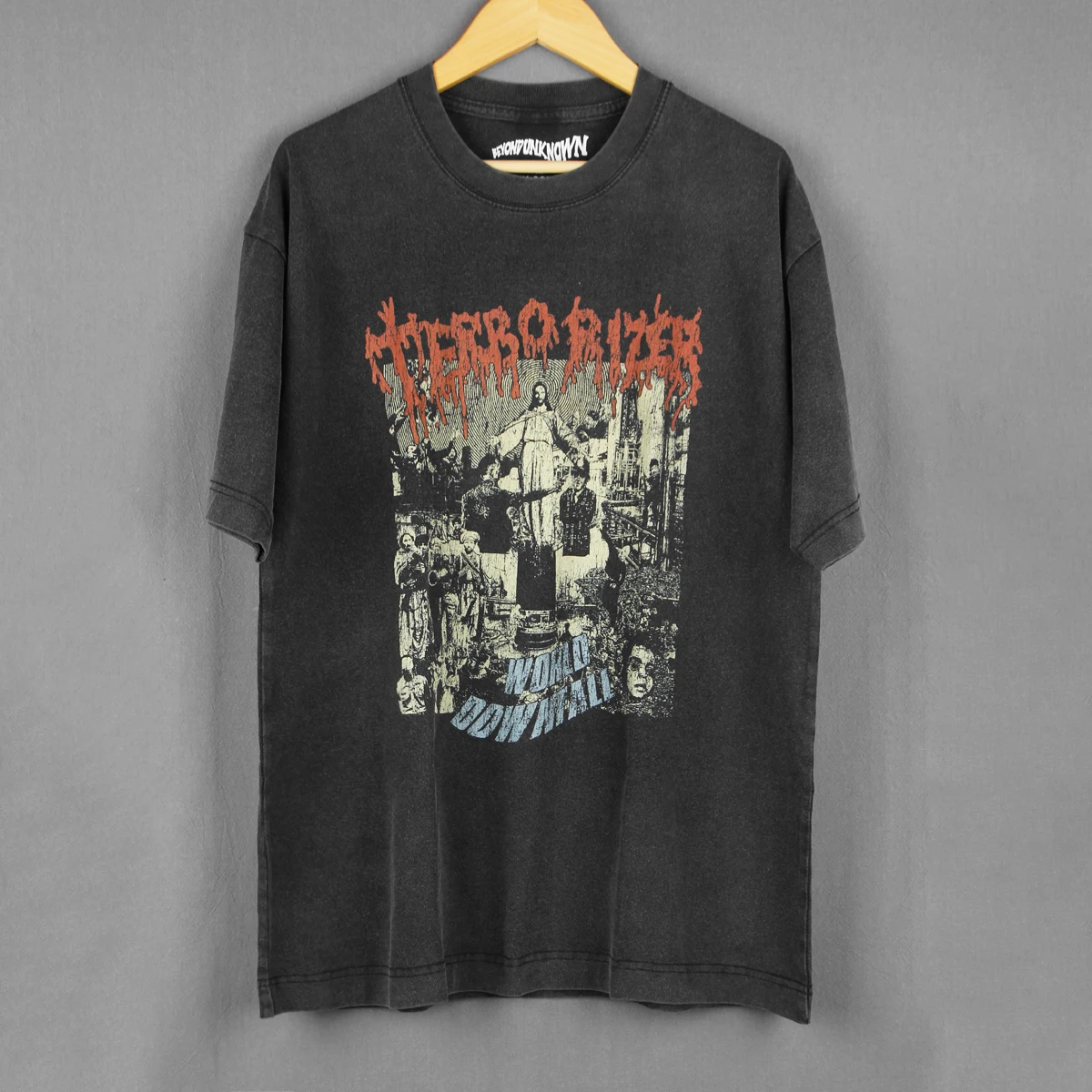 Terrorizer T-Shirt World Downfall Death Metal GrindCore Band Repulsion Napalm Death Washed Cotton Shirt Short Sleeve