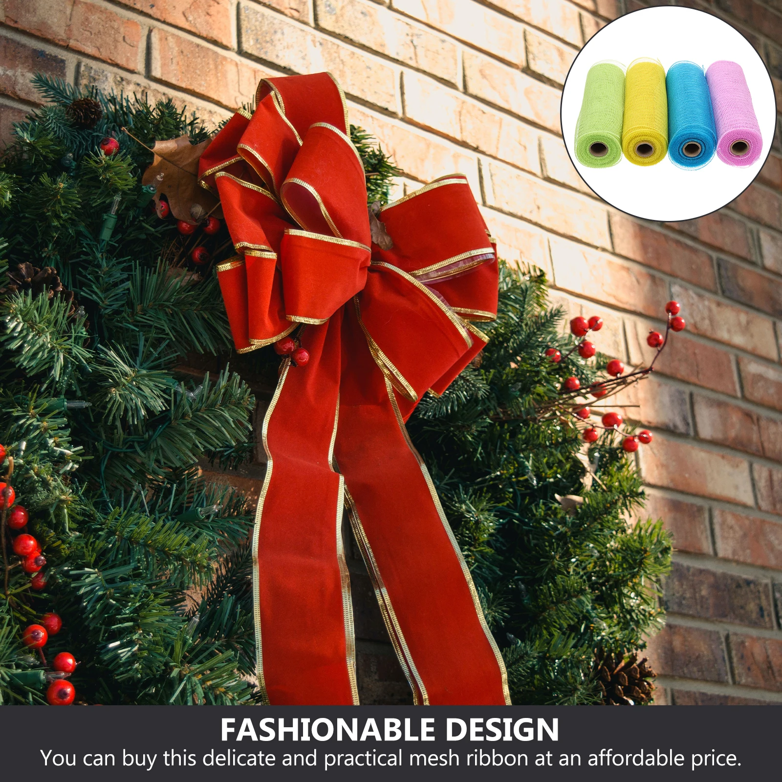 

4 Rolls Polyethylene Mesh Ribbons Mesh Wreath Ribbons Ribbon for Christmas Wreath DIY Craft Holiday Decor
