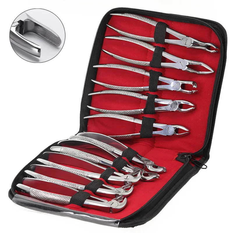 Electric Dental Stainless Steel Adult Extraction Forceps 10-Piece High Quality Set Dentist Tools Dental Instruments