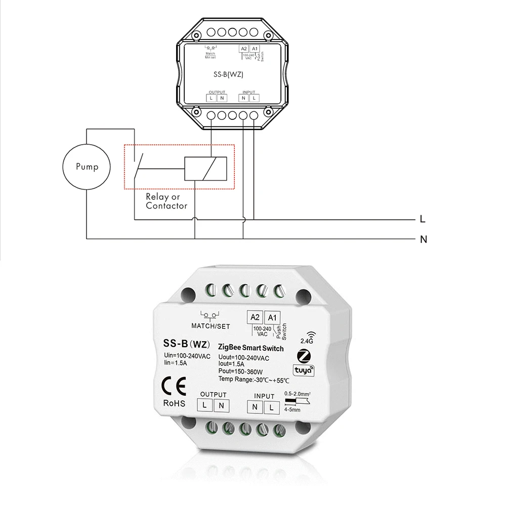 Skydance SS-B(WZ) AC110-220V Smart ZigBee Tuya APP+RF+Push Switch Wireless Remote Control Triac Dim for Non-Dimmable LED light