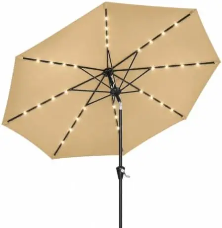Solar LED Patio Umbrella with Tilt & Crank | 32 Led Solar Light Umbrella, UPF 50+ Uv Protection; Wind Resistant Outdoor