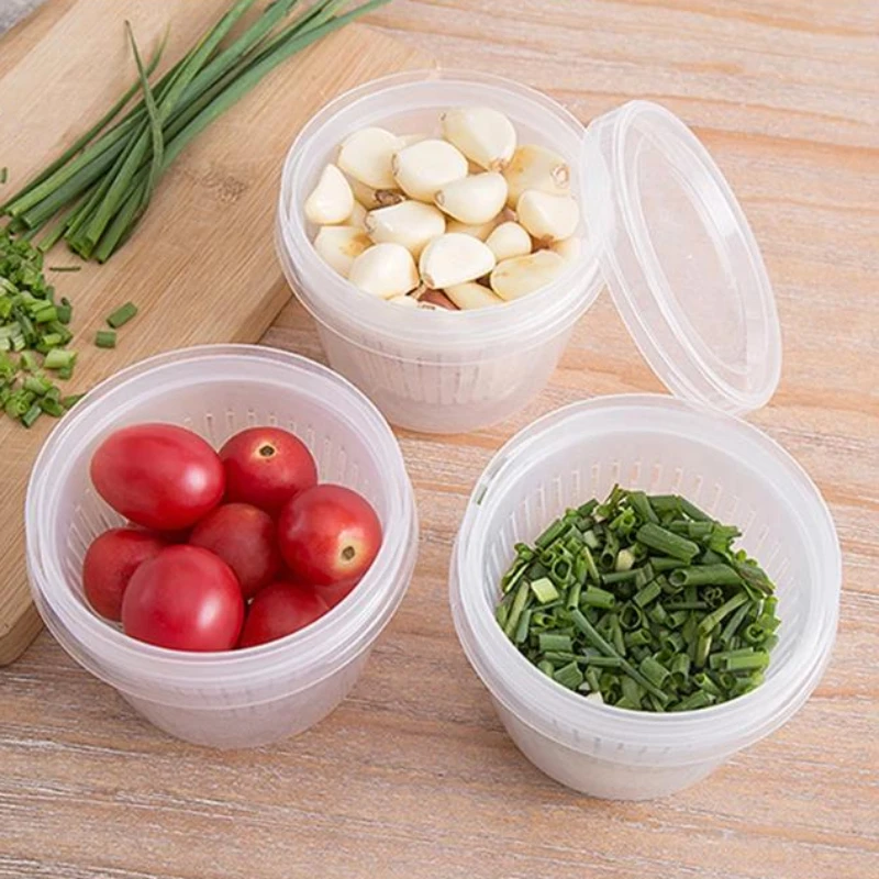 

PP Refrigerator Freshness Box Portable Draining Double Layer Freshness Box Transparent Fruits and VegetablesStorage Box