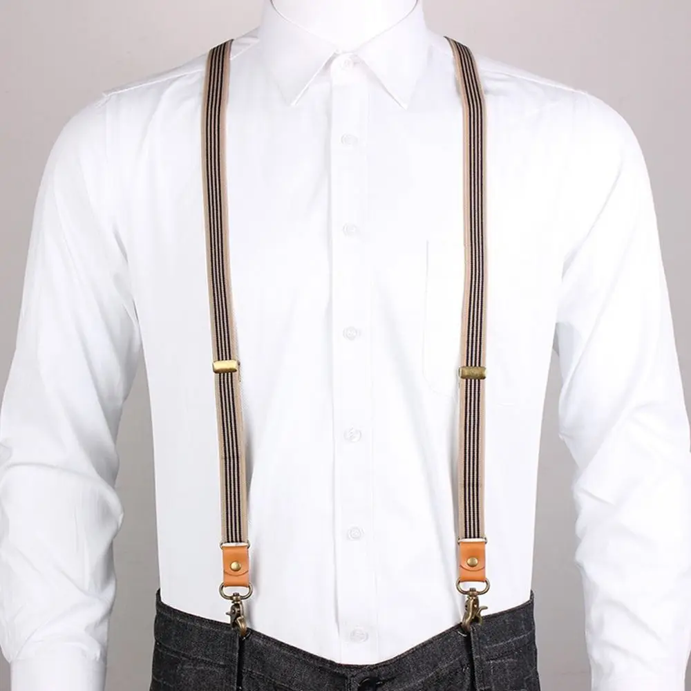 Suit Fashion Strap Clip Solid Color 3 Hooks For Men Stripe Hanging Pants Clip Tie Suspenders Suspenders Clips Adjustable Braces