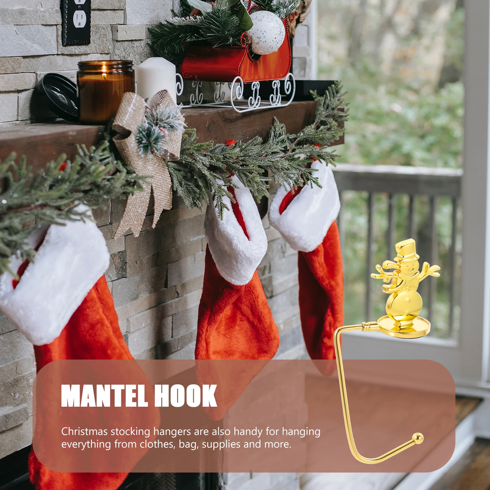 

4Pcs Christmas Fireplace Hooks Stocking Hangers Mantel Hook Xmas Gift Holder Holiday Christmas Stocking Holder