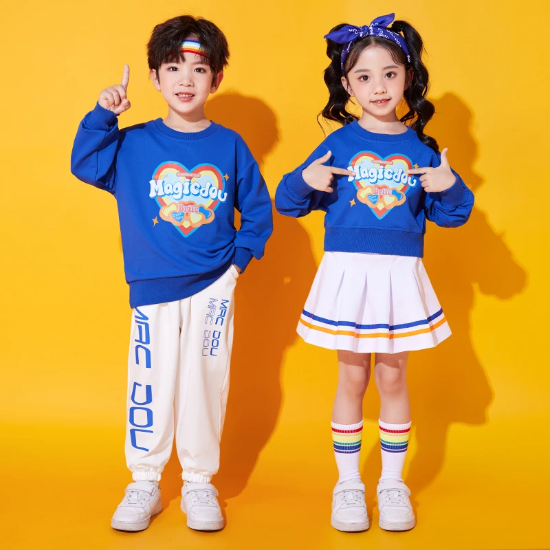 Fashion Boy and Girl Twin Clothes School Kids Performance Costume Stage Outfit For Teenage Child Hip-hop  Dance Suit Clothing