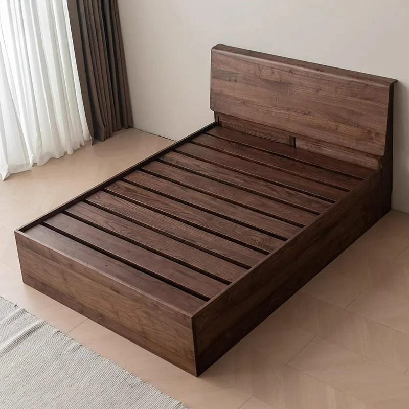

Customizable North American FAS Black Walnut 1.8m Nordic All Solid Wood Air Pressure Drawer High Box Multifunctional Bed
