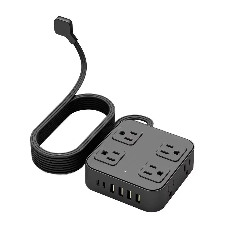 

Удлинитель-разветвитель с плоскими USB-портами и кабелем, 6 USB-портов, 8 розеток переменного тока, стандарт США, эффективный и безопасный.
